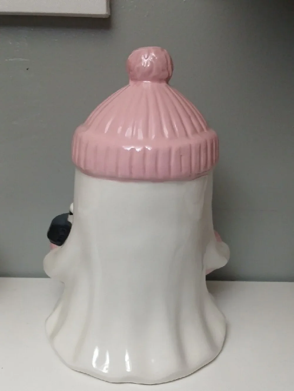 Cute Pink & Cream Halloween Ghost Holding Pumpkin & Boo Drink